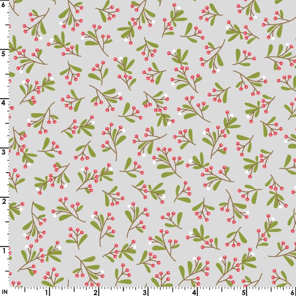 Scattered Mistletoe Cotton Fabric Gray MAS10207-K Cup of Cheer by Kimberbell for Maywood Studio Supply