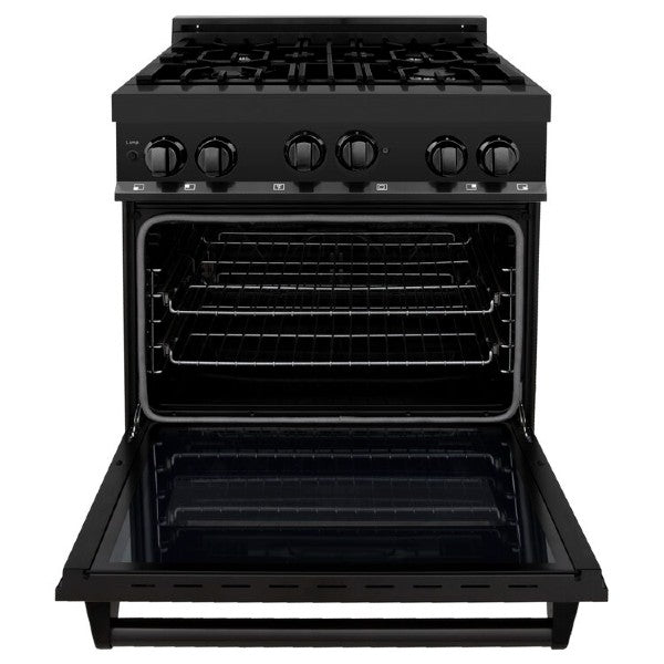 ZLINE 30  Black Stainless Steel 4.0 cu. ft. Dual Fuel Range w  Gas Stove & Electric Oven For Sale