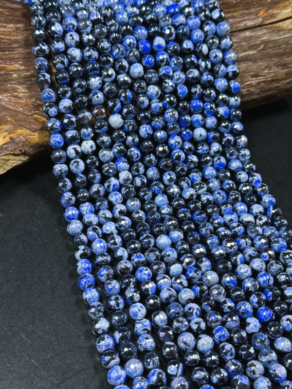 Mystic Natural Tibetan Agate Gemstone Bead Faceted 8mm 10mm Round Beads, Beautiful Mystic Blue Black Agate Stone Beads, Full Strand 15.5  Supply