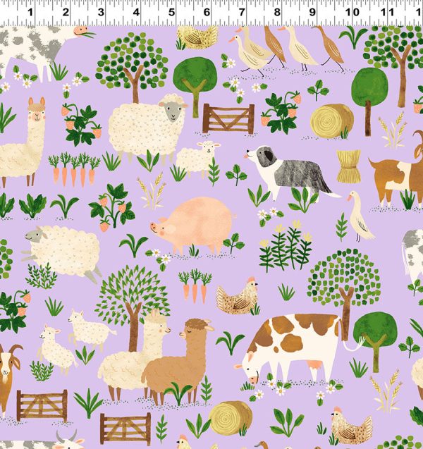 Dale Farm Toile  Cotton Fabric Light Purple CLTY3251-26 Dale Farm by Rebecca Jones for Clothworks For Sale