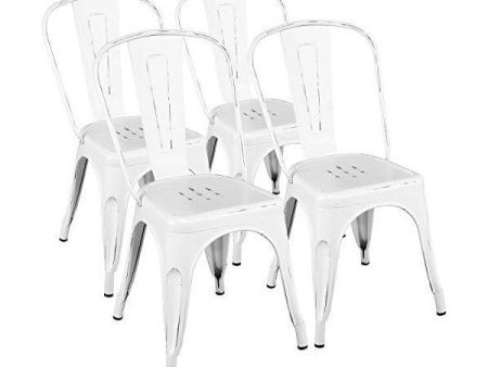 Yaheetech 18  White Metal Distressed Style Kitchen Dining Chairs -Set of 4 Online