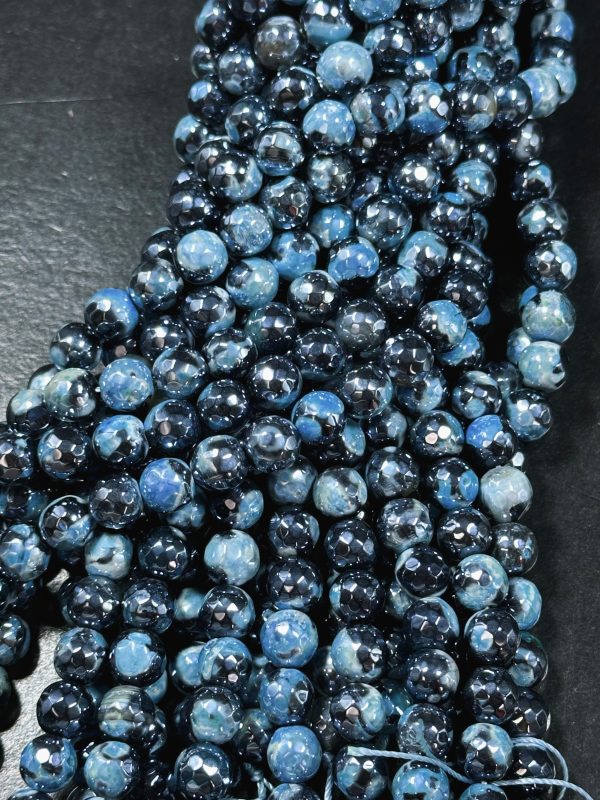 Mystic Natural Tibetan Agate Gemstone Bead Faceted 8mm 10mm Round Beads, Beautiful Mystic Light Sky Blue Agate Stone Bead, Full Strand 15.5  For Sale