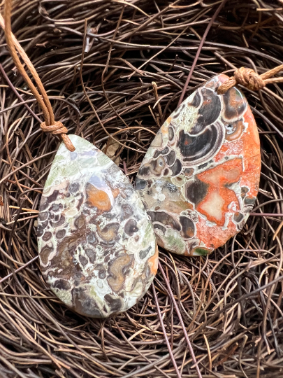 Natural Rainforest Jasper Pendant Teardrop Shape 32x52mm Gorgeous Green Orange Brown Color Loose Pendant Online