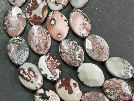 Natural Orbicular Jasper Gemstone Bead Faceted 25x18mm Oval Shape, Beautiful Natural Gray Brown Color Jasper Stone Bead, Full Strand 15.5  Online now