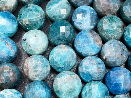 Natural Blue Apatite Gemstone Beads - Faceted 10mm Coin Shaped Bead - Beautiful Natural Sea Blue Color Apatite Gemstone - High Quality Fashion