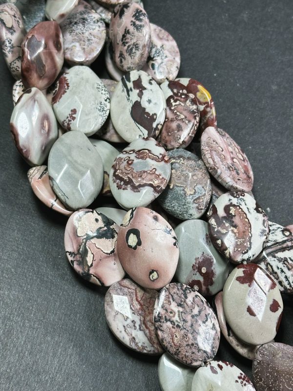 Natural Orbicular Jasper Gemstone Bead Faceted 25x18mm Oval Shape, Beautiful Natural Gray Brown Color Jasper Stone Bead, Full Strand 15.5  Online now