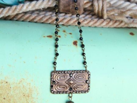 Black Bead Chain Linked w  Aztec Stamped Pendant For Discount