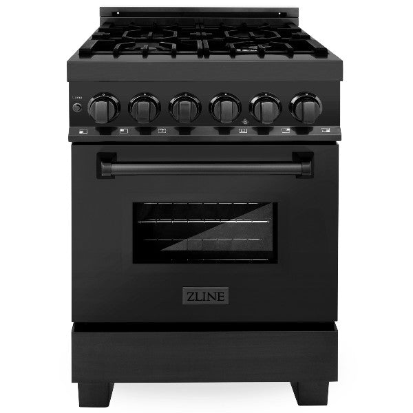 ZLINE 24  Black Stainless Steel 6.0 cu.ft. 7 Gas Burner Electric Oven Range For Cheap