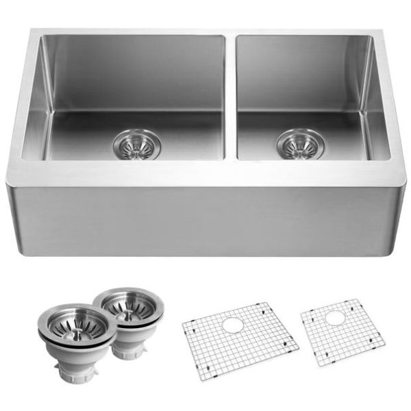 Houzer END-3360SR 33  Double Bowl Stainless Steel Farmhouse Sink Online Hot Sale