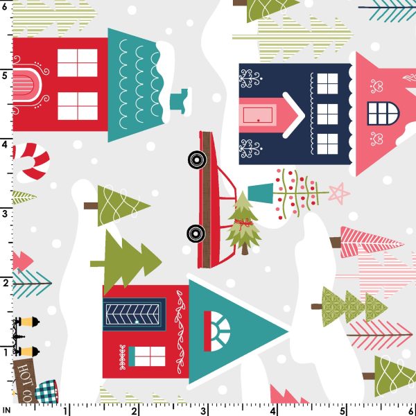 Christmas Neighborhood Cotton Fabric Gray MAS10203-K Cup of Cheer by Kimberbell for Maywood Studio For Sale