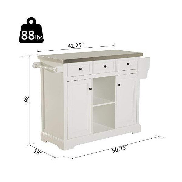 HOMCOM 50  White Portable  Rolling Kitchen Island with Stainless Steel Top Sale