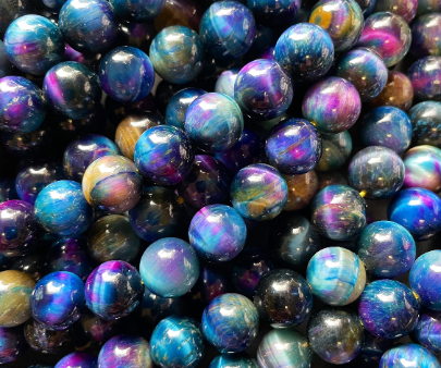 Natural Multicolor Galaxy Tiger Eye Gemstone Bead 6mm 8mm 10mm 12mm Round Bead, Gorgeous Multicolor Blue Purple Galaxy Tiger Eye Beads Discount