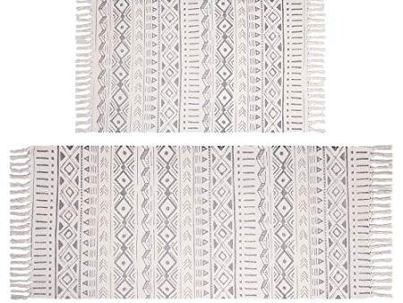 Pauwer Cotton Area Rug Set 2 Piece 4.2 x2 +3 x2  Hand Woven Cotton Rugs with Tassel Washable Cotton Throw Rugs Runner for Kitchen, Living Room, Bedroom Cheap