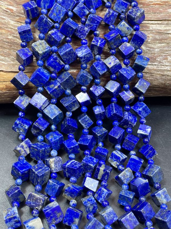 Natural Lapis Lazuli Gemstone Bead 8mm 10mm Cube Diamond Shape, Natural Blue Lapis Color, Not Treated High Quality Lapis Gemstone Bead 15.5  Supply