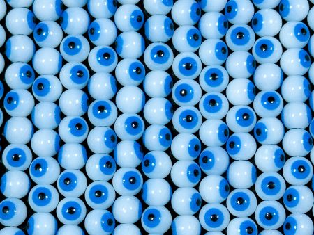 Beautiful Evil Eye Glass Beads 8mm Round Beads, Beautiful White with Blue Eyes Evil Eye Amulet Glass Beads, Full Strand Glass Beads For Discount