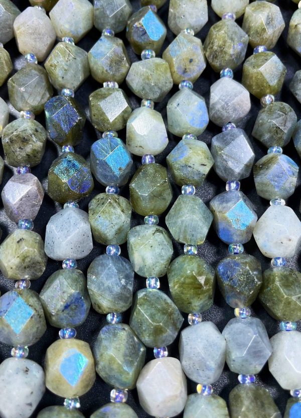 Mystic Natural Labradorite Gemstone Bead Faceted 10x12mm Diamond Shape, Gorgeous Gray Labradorite Gemstone Bead Supply