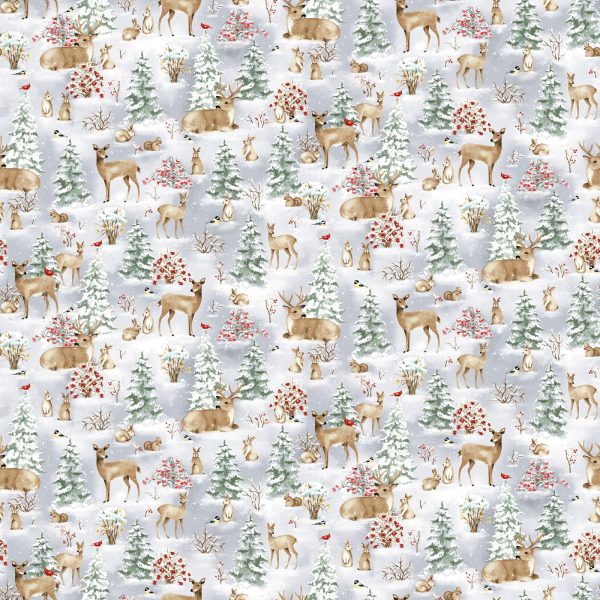 Forest Animal Scenic Cotton Fabric HEG820-90 Multi Bundle Up by Barb Tourtillotte for Henry Glass on Sale