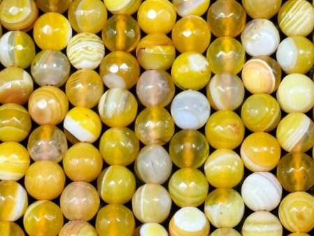 NATURAL Botswana Agate Gemstone Bead Faceted 8mm 10mm Round Beads, Beautiful Yellow White Color Gemstone Bead Full Strand 15.5  For Cheap