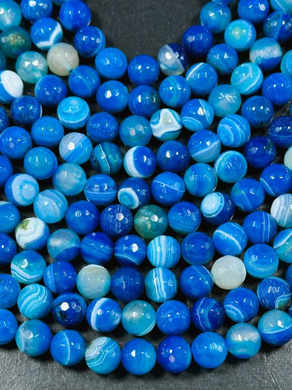 NATURAL Botswana Agate Gemstone Bead Faceted 6mm 8mm 10mm 12mm Round Beads, Beautiful Blue Color Gemstone Bead Full Strand 15.5  For Cheap