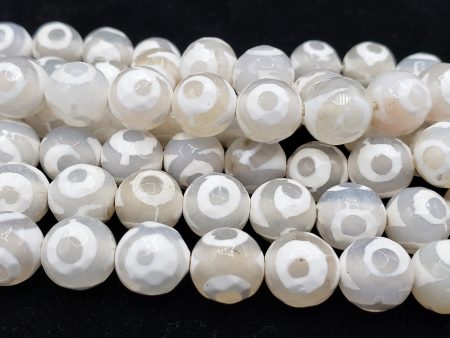 Natural Gemstone White Hand Painted Agate 6mm 8mm 10mm 12mm Smooth Round Full Strand 15.5  Supply