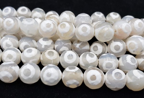 Natural Gemstone White Hand Painted Agate 6mm 8mm 10mm 12mm Smooth Round Full Strand 15.5  Supply