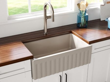 Latoscana LFS3018F 30  Silver Reversible Smooth or Fluted Fireclay Farmhouse Sink Sale