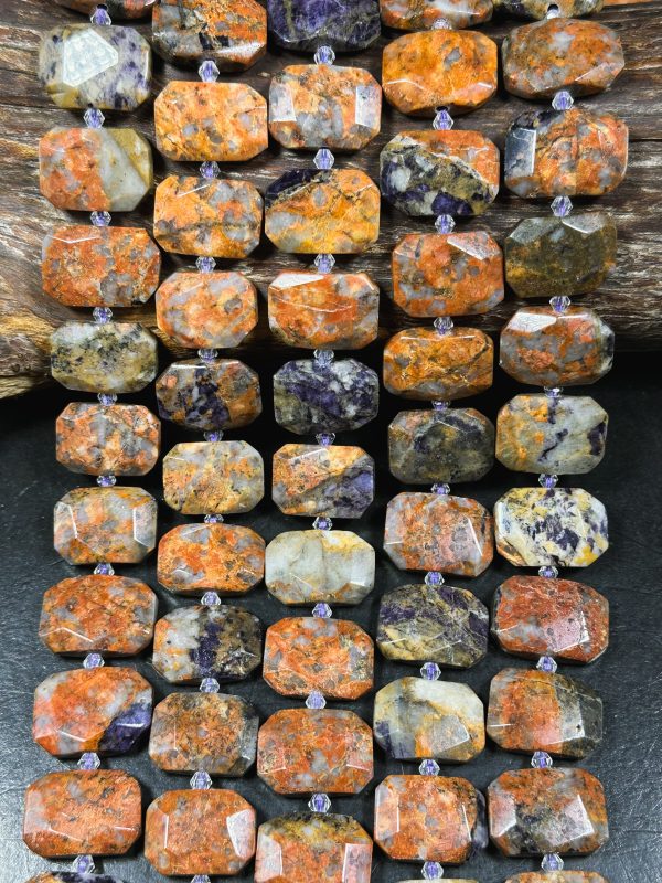 Natural Crazy Lace Agate Gemstone Bead Faceted 22x15mm Rectangle Shape, Beautiful Multicolor Orange Purple Gray Crazy Lace Agate Bead, 15.5  Online Hot Sale