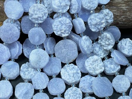 AAA Natural Blue Lace Agate Matte Druzy Gemstone Bead, Graduated Oval Shape, Natural Blue Color Blue Lace Agate Gemstone Bead 15.5  For Cheap