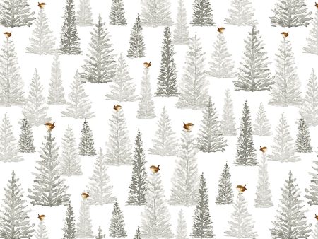 17.5  EOB Little Ones Trees Fabric HEG452-9E White by Dawn Rosengren for Henry Glass For Discount