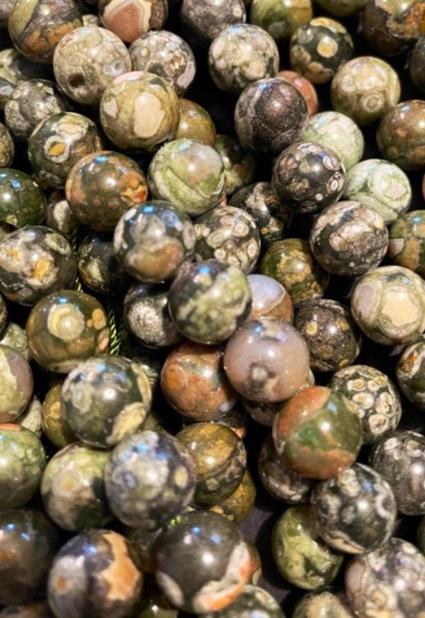 Natural Rhyolite Gemstone Bead 6mm 8mm 10mm 12mm Round Beads, Gorgeous Green Brown Color Bead, 15.5  Strand on Sale