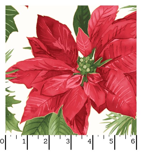 20  EOB Glad Tidings Metallic Poinsettia Fabric M9820EOB-SWR White by Maywood Studio Online now