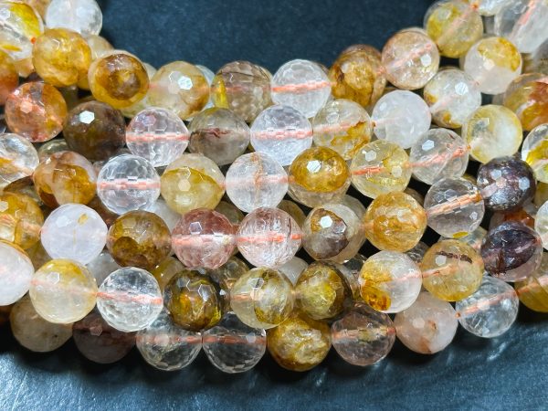 Natural Rutilated Golden Healer Quartz Gemstone Bead Faceted 6mm 8mm 10mm Round Bead, Beautiful Golden Yellow Clear Quartz Bead 15.5  Strand Online Sale