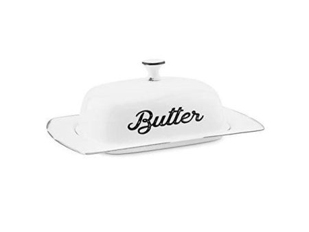 AuldHome 7  White Vintage Style Farmhouse Enamelware Butter Dish w  Cover For Cheap