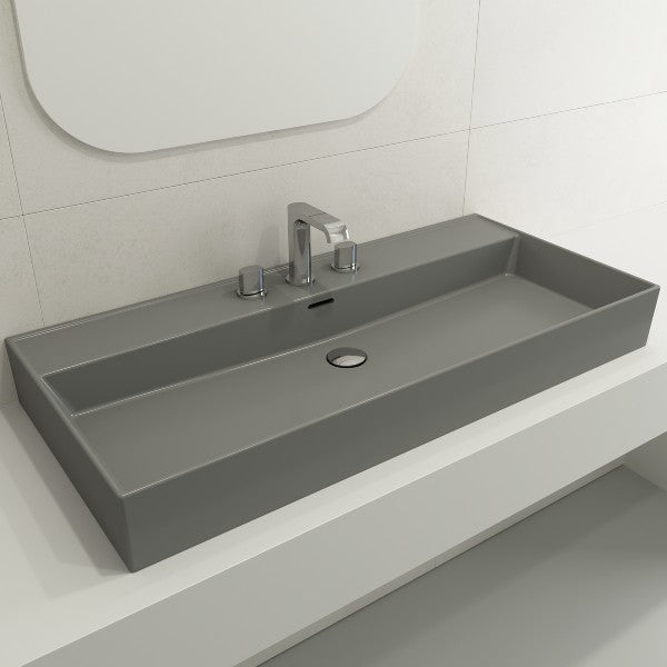 BOCCHI Milano 39  Matte Gray 3-Hole Fireclay  Wall-Mounted Bathroom Sink with Overflow Online