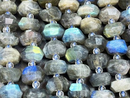 Natural Rainbow Labradorite Gemstone Bead Faceted 5x10mm Rondelle Shape, Natural Gray Color Labradorite Gemstone Bead Sale