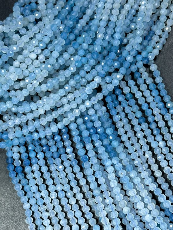 AAA NATURAL Aquamarine Gemstone Bead Faceted 4mm Round Bead, Beautiful Natural Blue Color Aquamarine Gemstone Bead Excellent Quality Beads For Discount