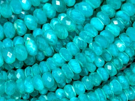 AA+ NATURAL Amazonite Gemstone Bead Faceted 6x4mm 8x5mm Rondelle Shape, Gorgeous Green Blue Color Amazonite Gemstone Bead Full Strand 15.5  For Sale