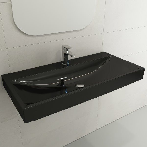 BOCCHI Scala Arch 39  Black 1-Hole Wall-Mounted Fireclay Bathroom Sink Discount