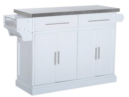 HOMCOM 57  White Portable Multi-Storage Rolling Kitchen Island w  Stainless Steel Top For Sale