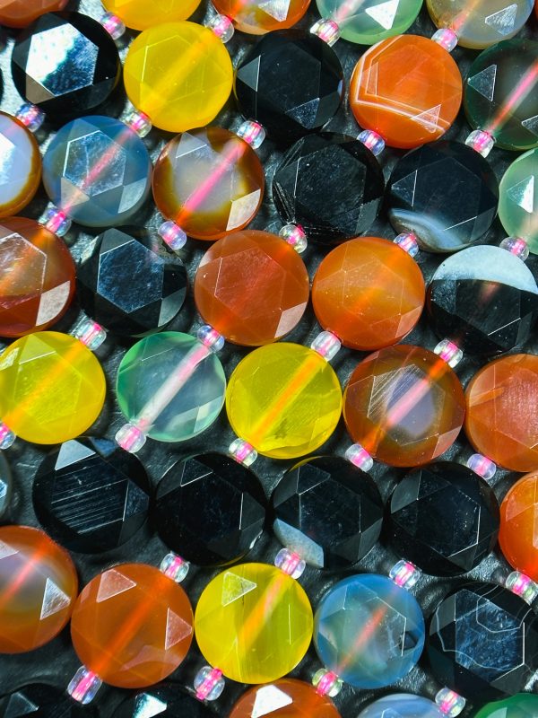 Natural Botswana Agate Gemstone Bead Faceted 12mm Coin Shape Bead, Beautiful Multicolor Botswana Agate Bead, Great Quality Full Strand 15.5  Online