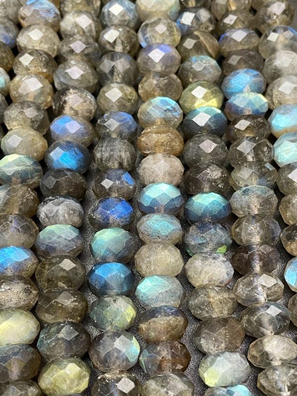 AAA Natural Rainbow Labradorite Gemstone Bead Faceted 6x9mm Rondelle Shape, Beautiful Blue Flash Labradorite Gemstone Beads Discount