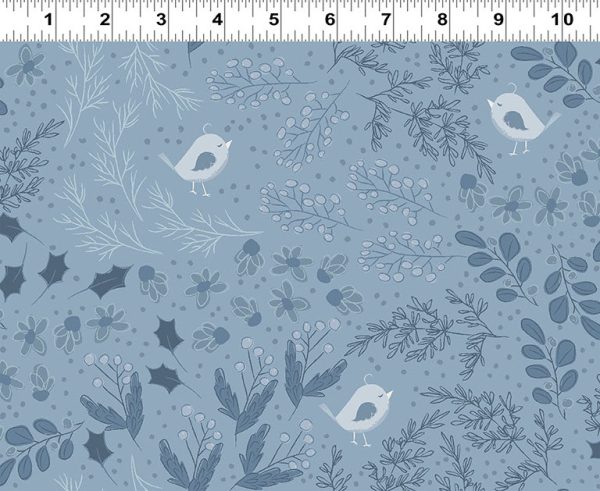 Birds Cotton Fabric Denim Blue CLTY4127-88 Winter Gardens by Meags & Me for Clothworks Fashion