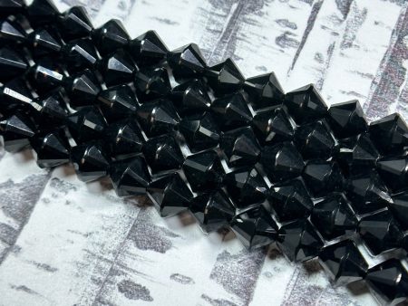 Natural Black Tourmaline Gemstone Bead Faceted 8mm Bicone Diamond Shape Bead, Beautiful Natural Black Tourmaline Bead Full Strand 15.5  For Sale