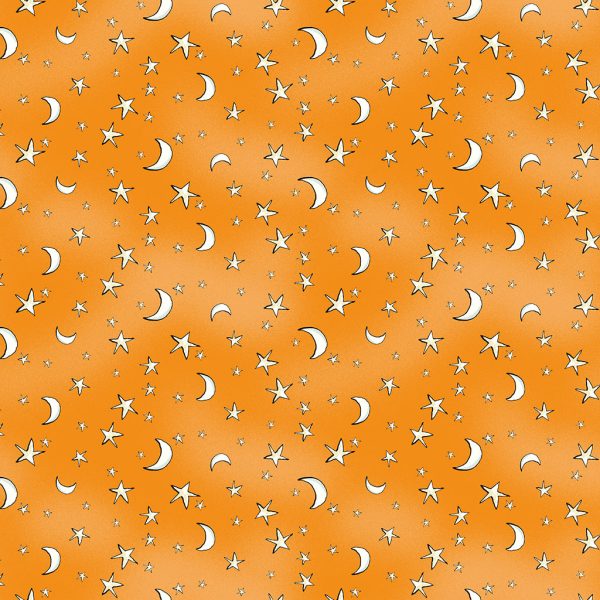 Night Sky Cotton Fabric Orange Y4116-36 Halloween Parade by Anita Jeram for Clothworks Online Sale