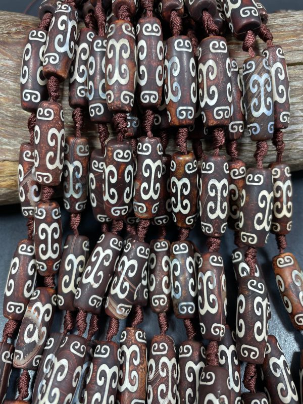 Natural Hand Painted Tibetan Agate Gemstone Beads 30x10mm, 40x15mm Barrel Tube Shape Bead 15.5  Fashion