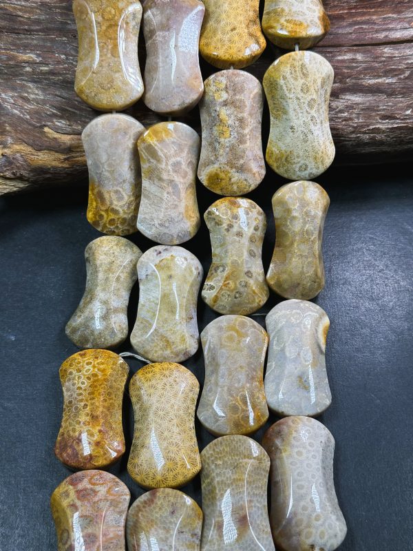 Natural Fossil Coral Gemstone Bead 45x25mm Hourglass Shape, Beautiful Natural Beige Orange Color Fossil Coral Beads, Full Strand 15.5  Sale