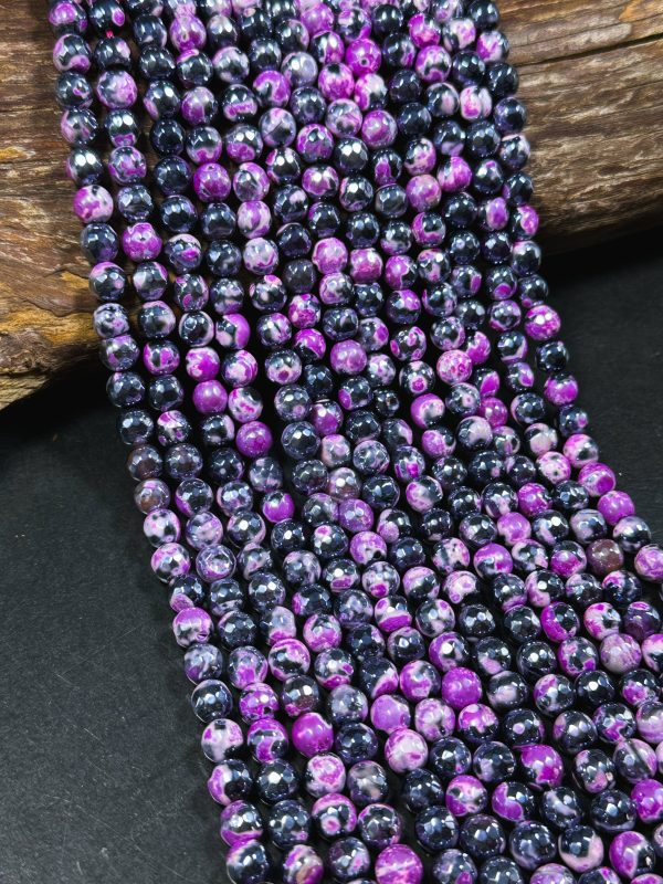 Mystic Natural Tibetan Agate Gemstone Bead Faceted 8mm 10mm Round Beads, Beautiful Mystic Black Pink Agate Stone Beads, Full Strand 15.5  Hot on Sale