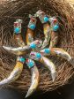 Beautiful Wolf Teeth Pendant 10x45mm Teeth Shape Pendant, Gorgeous Brown Color with Red Blue Beads, Silver Plated Teeth Pendant Discount