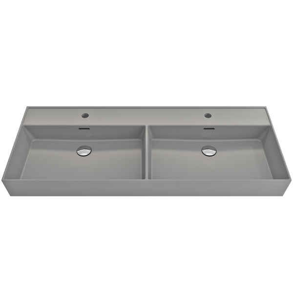 BOCCHI Milano 47  Matte Gray Double Bowl Fireclay Wall-Mounted Bathroom Sink with Overflows For Cheap