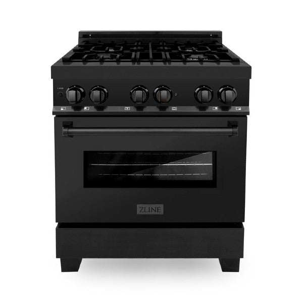 ZLINE 30  Black Stainless Steel 4.0 cu. ft. Dual Fuel Range w  Gas Stove & Electric Oven For Sale